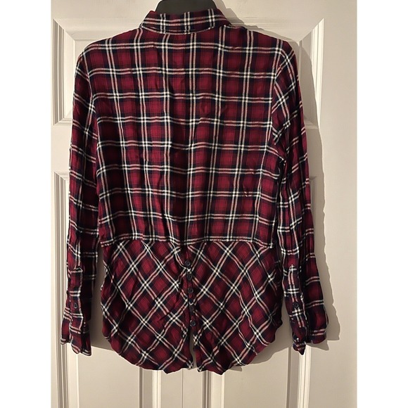 Beach lunch lounge button down Plaid Flannel Shirt xs red navy black white - Picture 3 of 3
